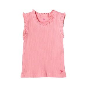 Pink Chicken Girls 3Y Organic Ruffle Ribbed Tank Top Peony Pink